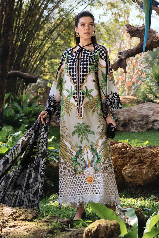MP Embroidered Black & White Luxury Lawn Dress -025