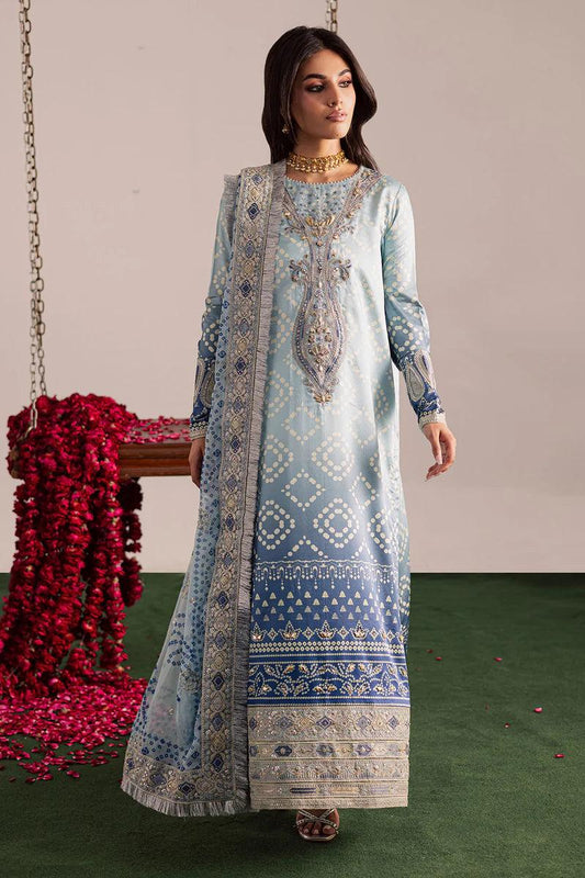 NUR Embroidered Aqua Tie & Dye Luxury Lawn Dress