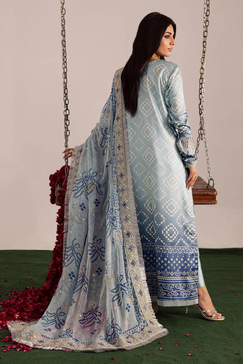 NUR Embroidered Aqua Tie & Dye Luxury Lawn Dress
