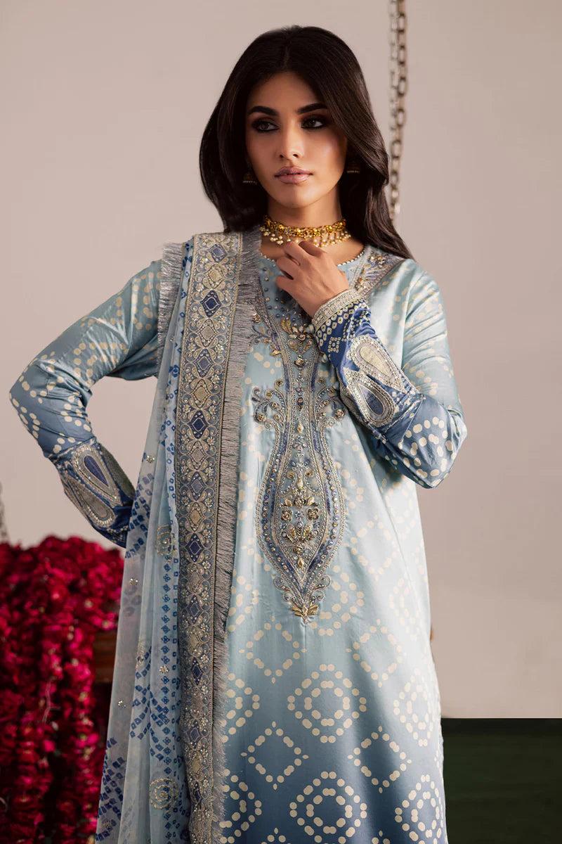 NUR Embroidered Aqua Tie & Dye Luxury Lawn Dress
