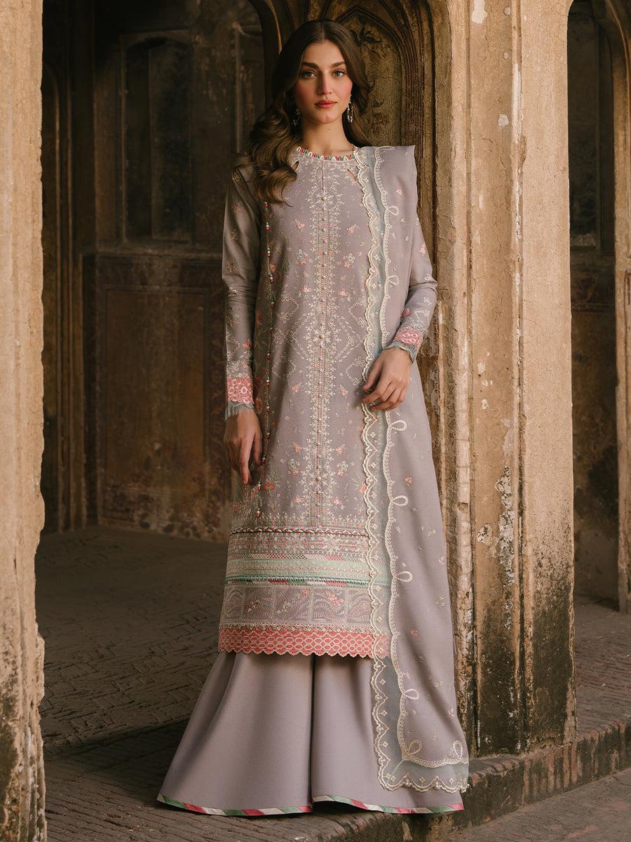 BI Embroidered Grey Luxury Lawn Dress