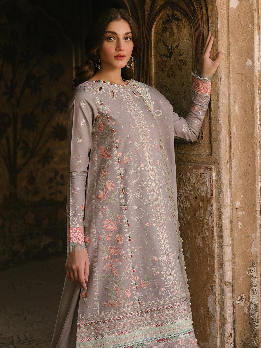 BI Embroidered Grey Luxury Lawn Dress