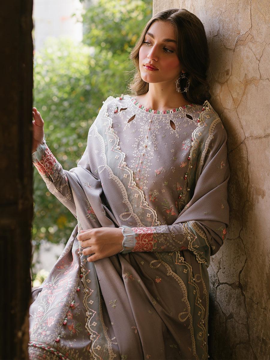 BI Embroidered Grey Luxury Lawn Dress