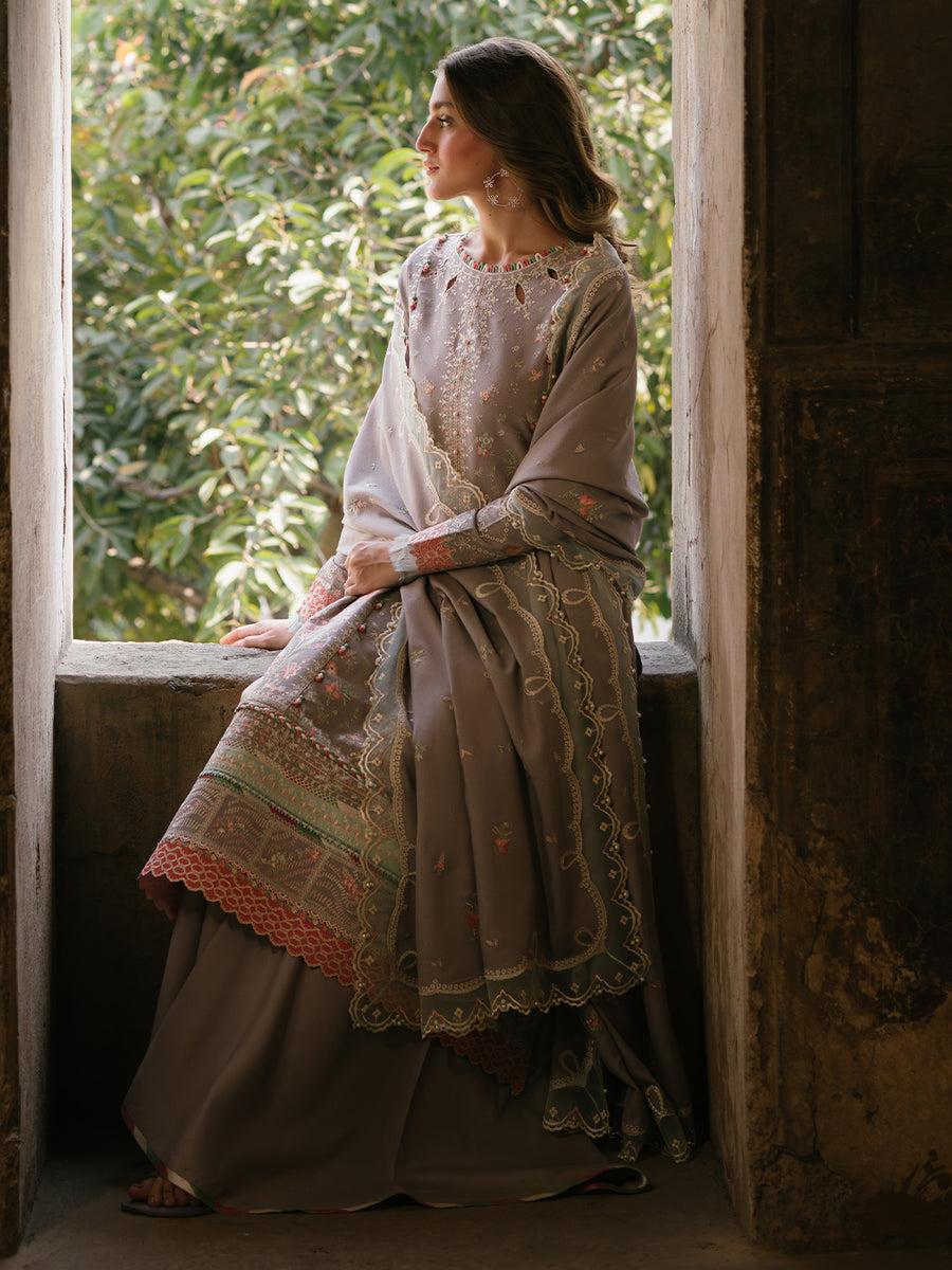 BI Embroidered Grey Luxury Lawn Dress