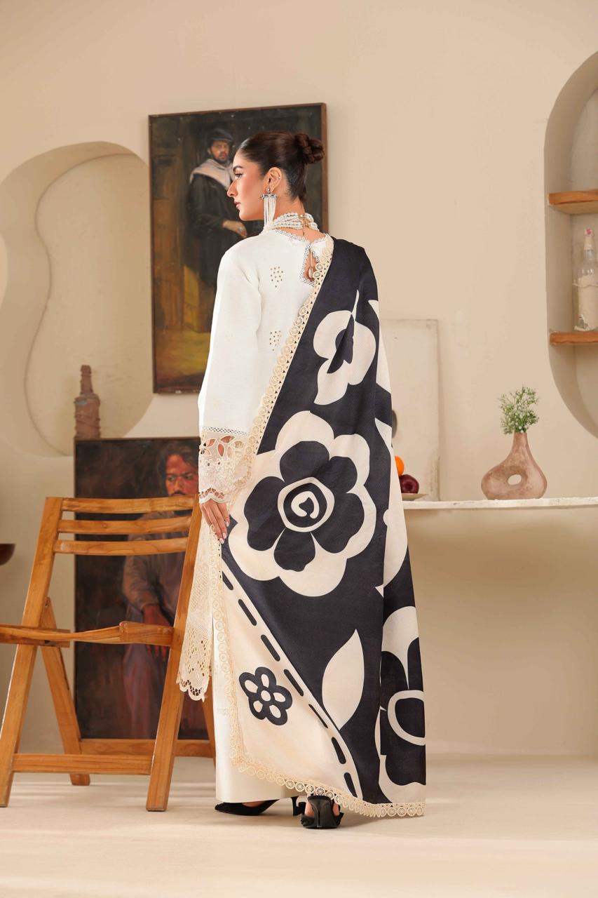 Huma Gul Embroidered Off White Luxury Lawn Dress