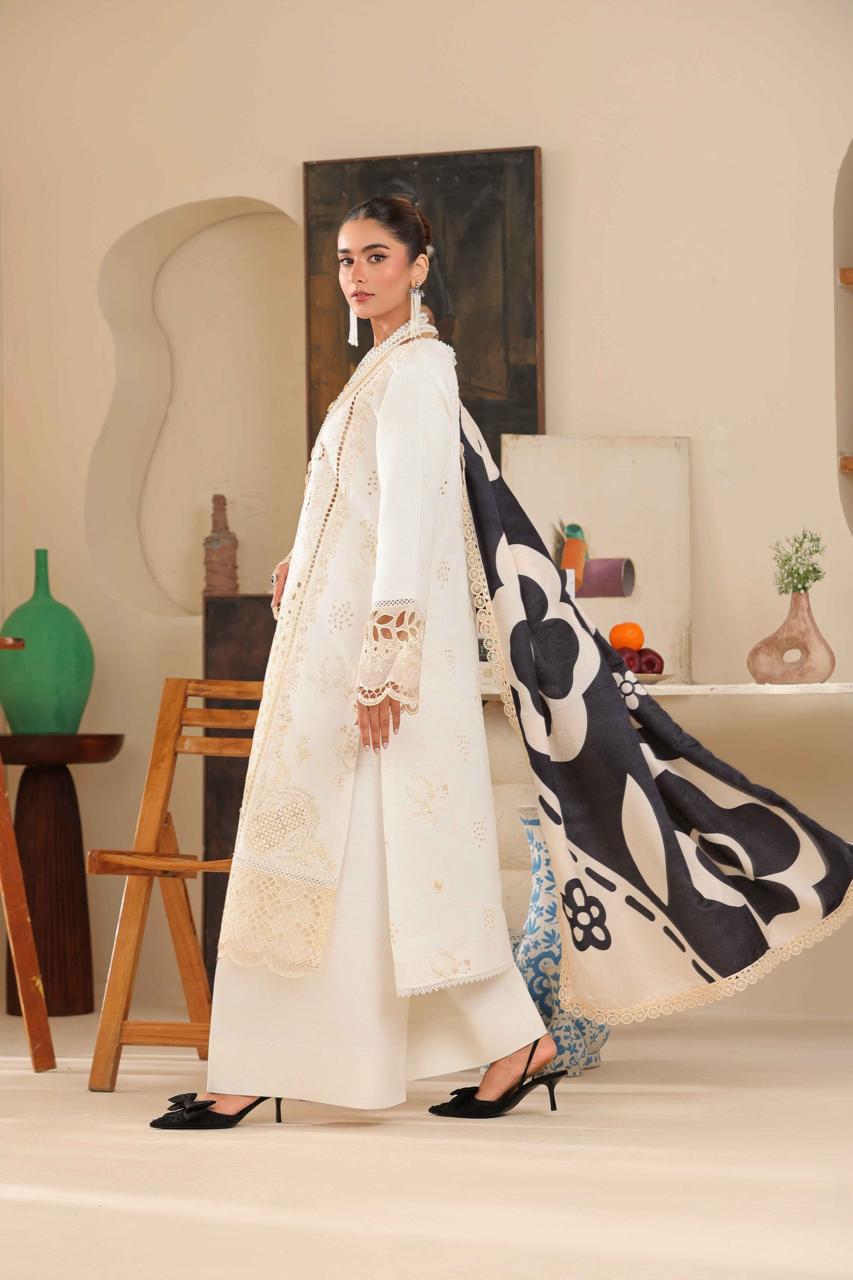 Huma Gul Embroidered Off White Luxury Lawn Dress