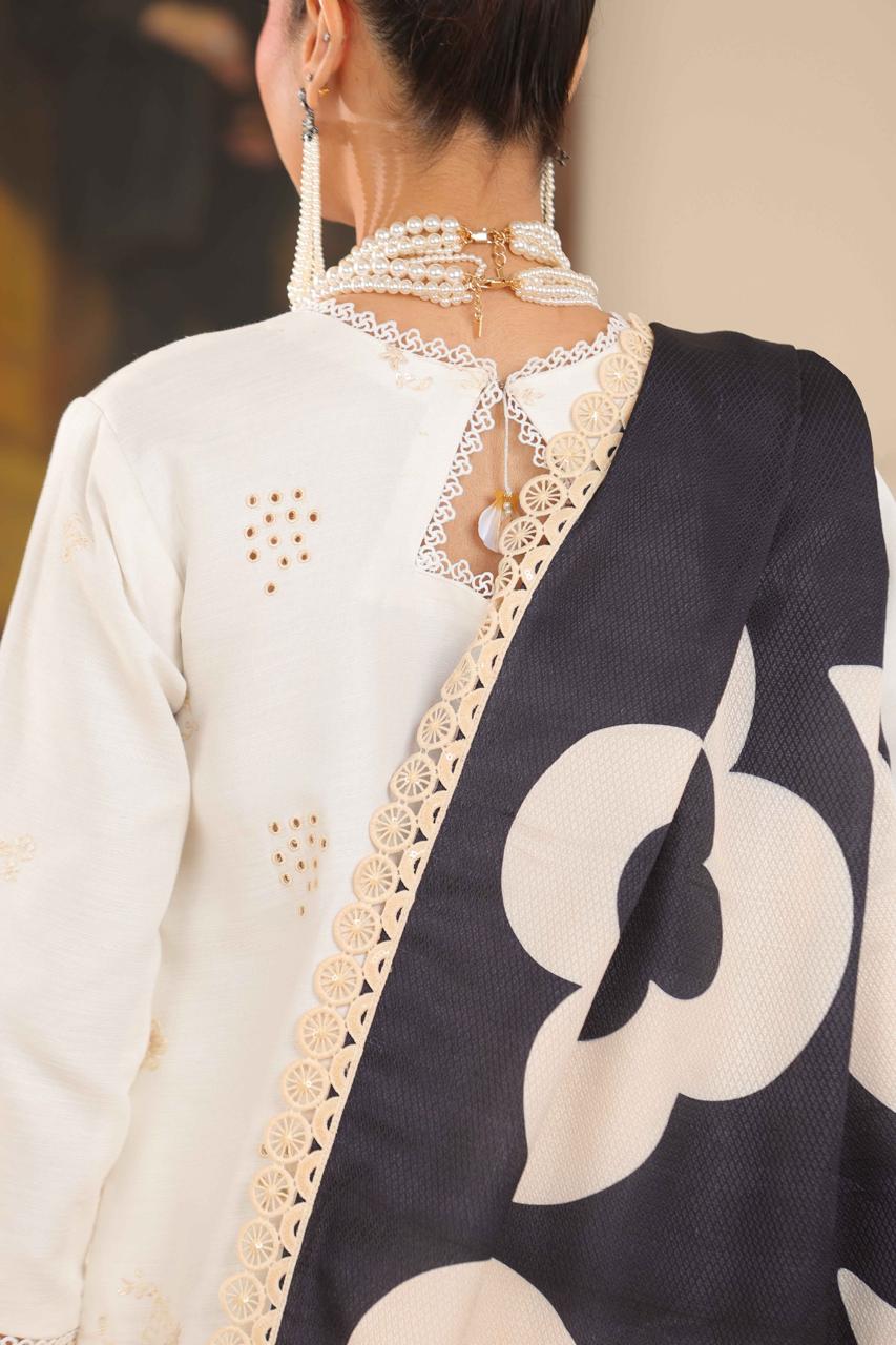 Huma Gul Embroidered Off White Luxury Lawn Dress
