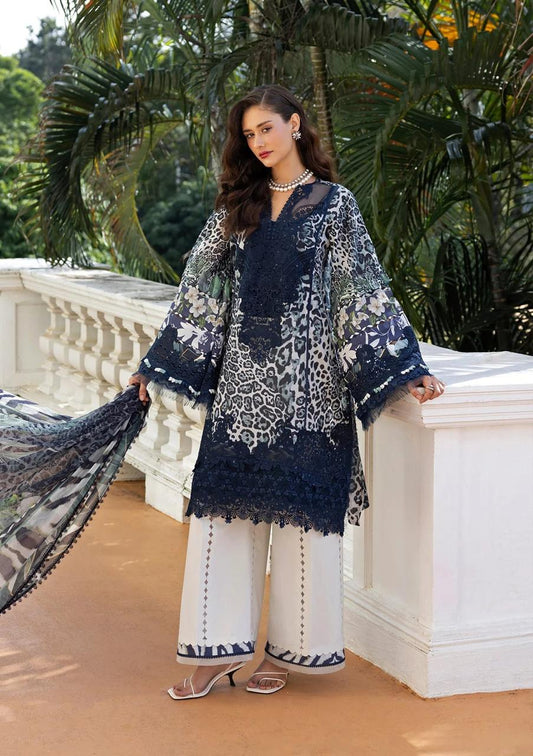 ELF Embroidered Navy blue Luxury Lawn Dress
