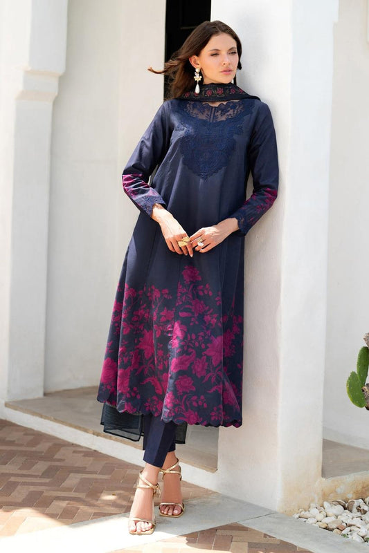 XENIA Printed Navy Blue Luxury Lawn Dress