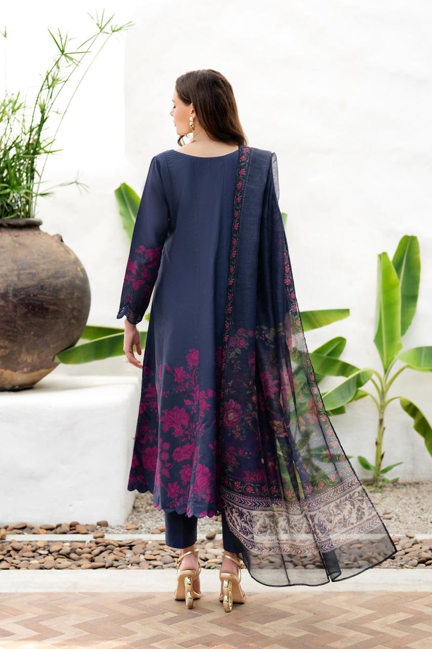 XENIA Printed Navy Blue Luxury Lawn Dress