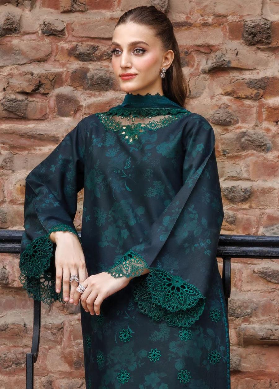 Farasha Embroidered Dark Green Luxury Chikankari Lawn Dress