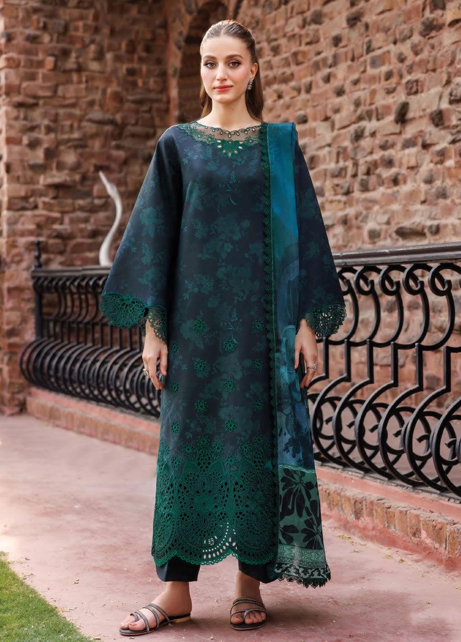 Farasha Embroidered Dark Green Luxury Chikankari Lawn Dress