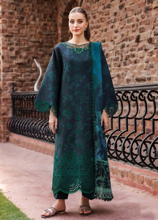 Farasha Embroidered Dark Green Luxury Chikankari Lawn Dress
