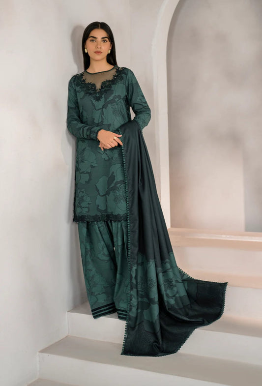 IZK Embroidered Dark Green Luxury Lawn Dress