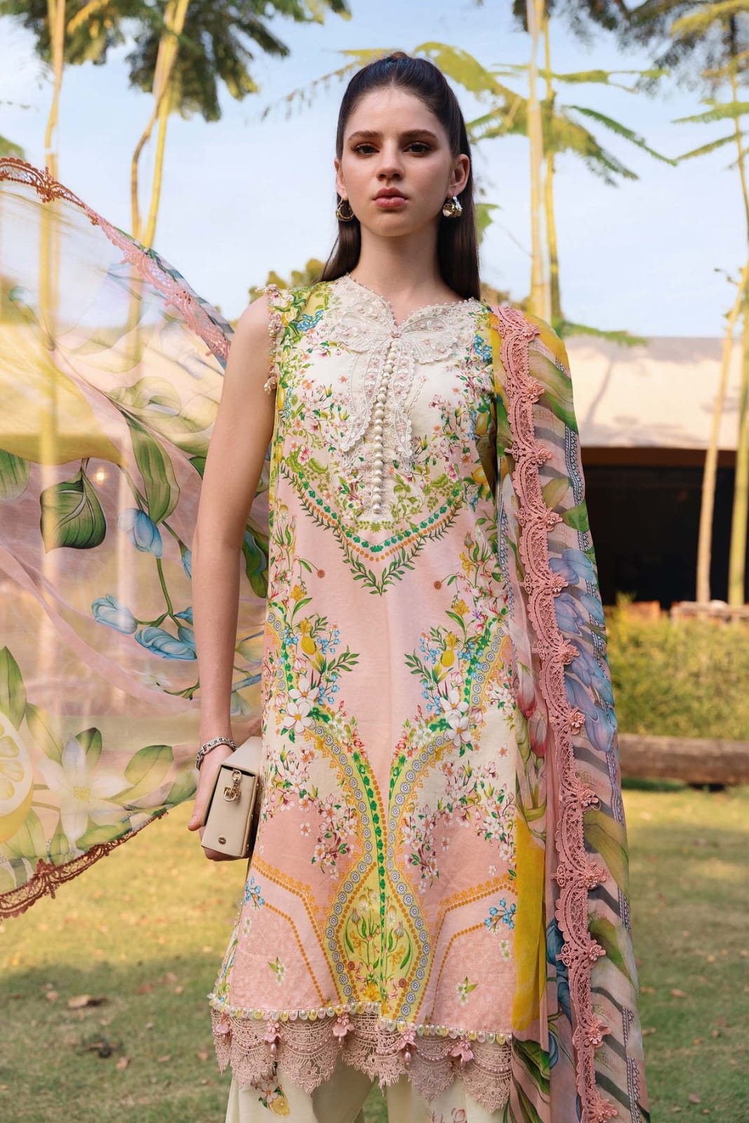 MP Embroidered Peach Luxury Lawn Dress