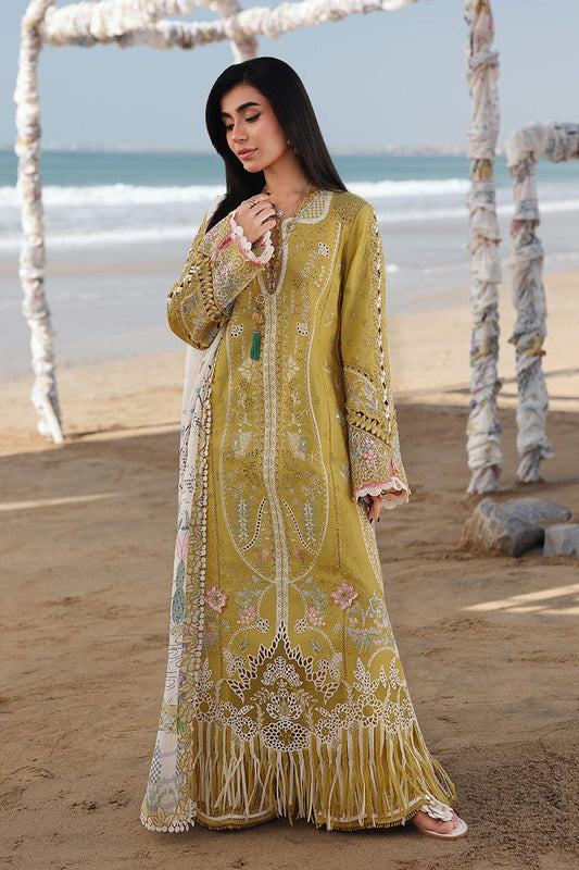 Qalamkar Embroidered Mustard Chikankari Luxury Lawn Dress