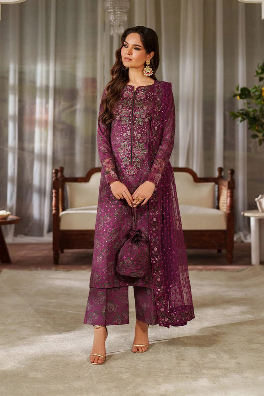 Iznik Embroidered Dark Purple Luxury Lawn Dress -538