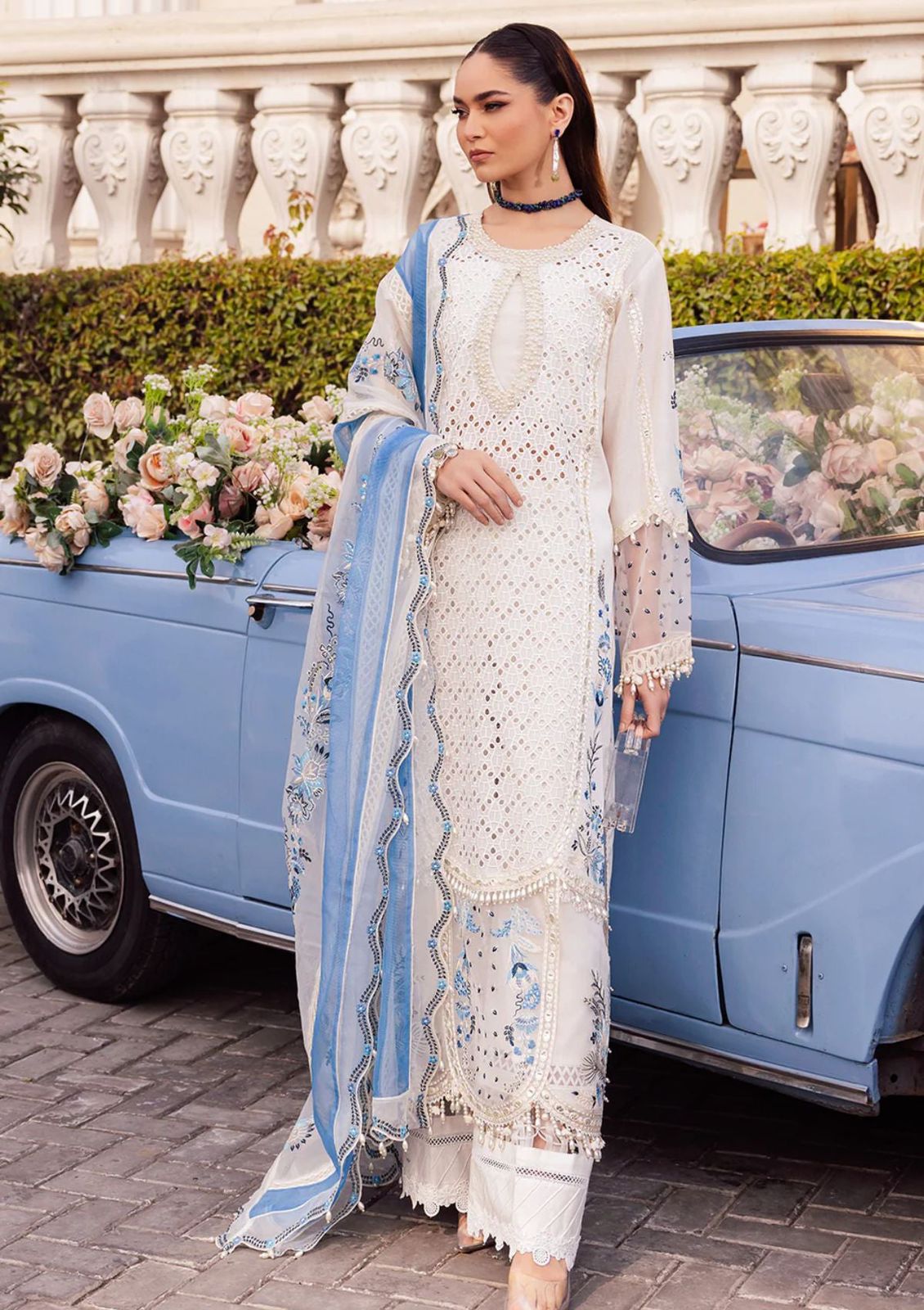 Sardinia White & Blue Luxury Chikankari Lawn Dress