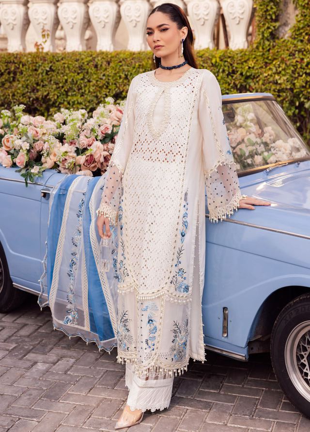 Sardinia White & Blue Luxury Chikankari Lawn Dress