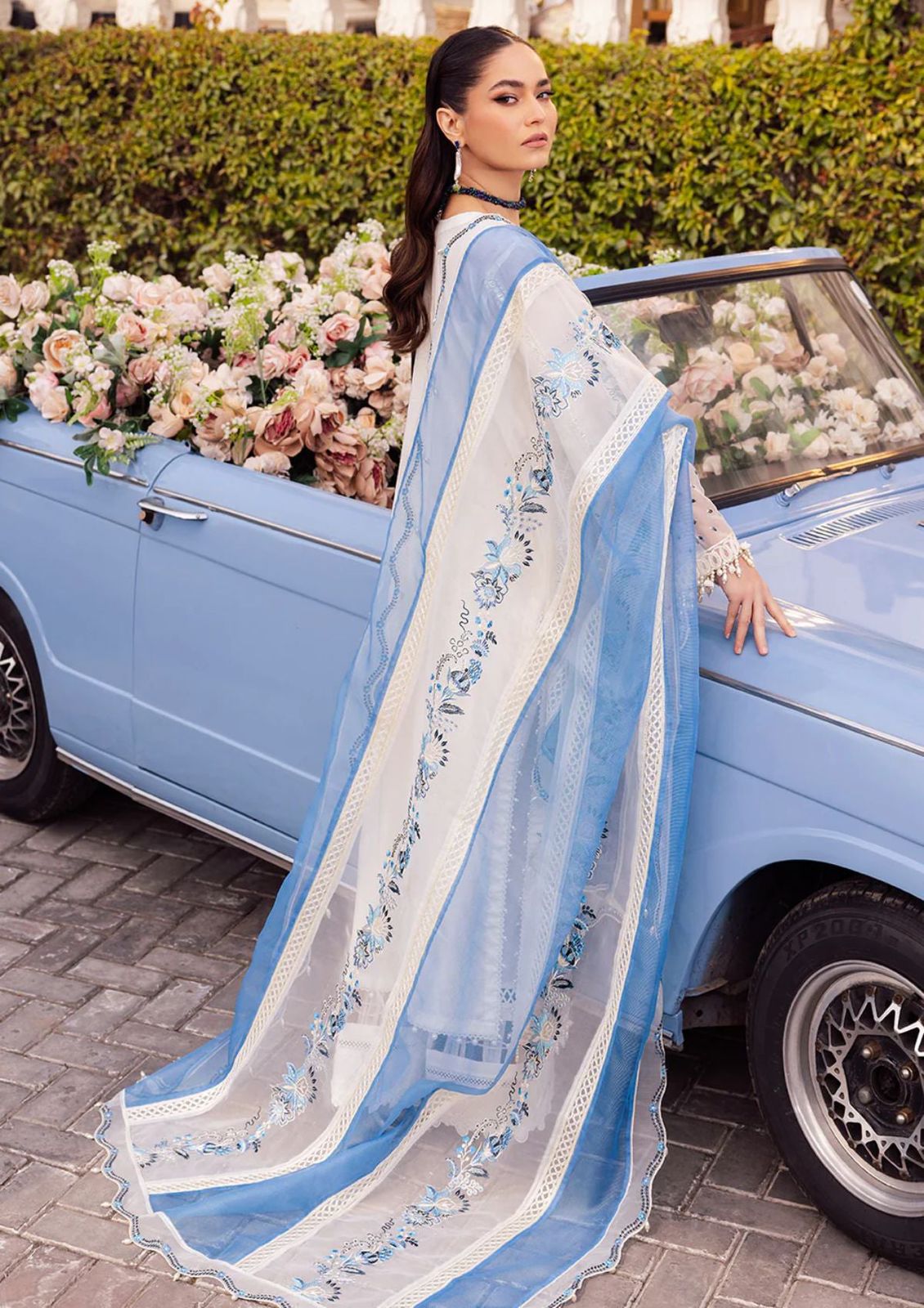 Sardinia White & Blue Luxury Chikankari Lawn Dress