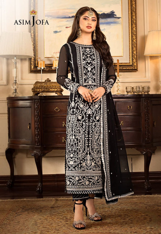 Asim Jofa Black Luxury Chiffon Dress