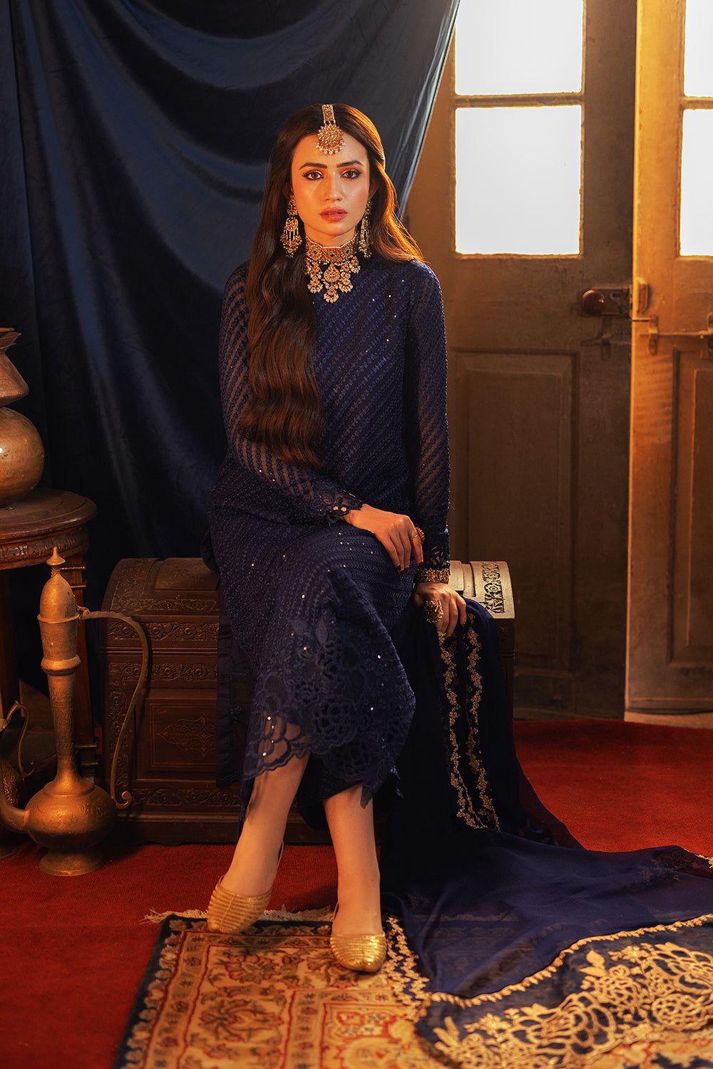 Azure Navy Blue Luxury Chiffon Dress