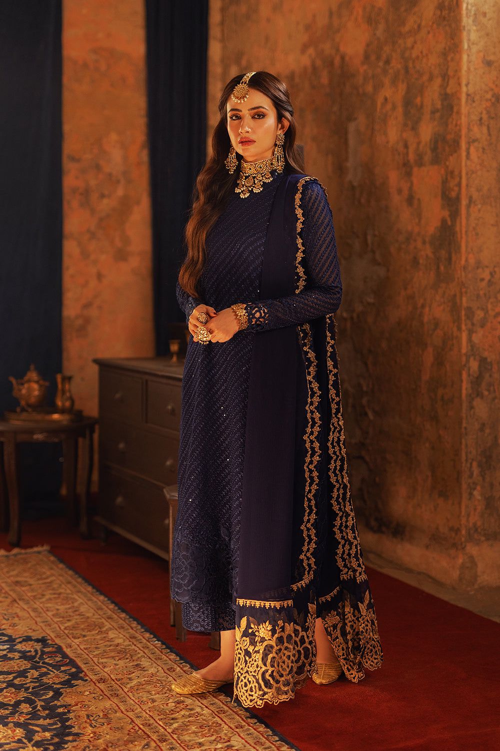 Azure Navy Blue Luxury Chiffon Dress