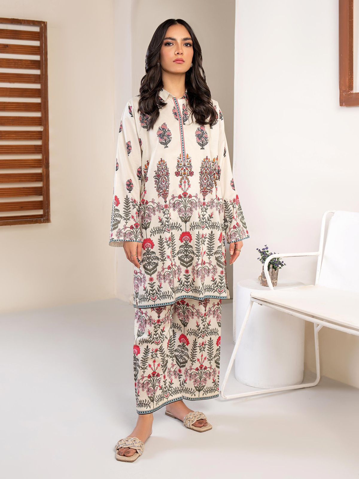 Limelight Printed Cream Luxury 3 Pcs Swiss Lawn Dress