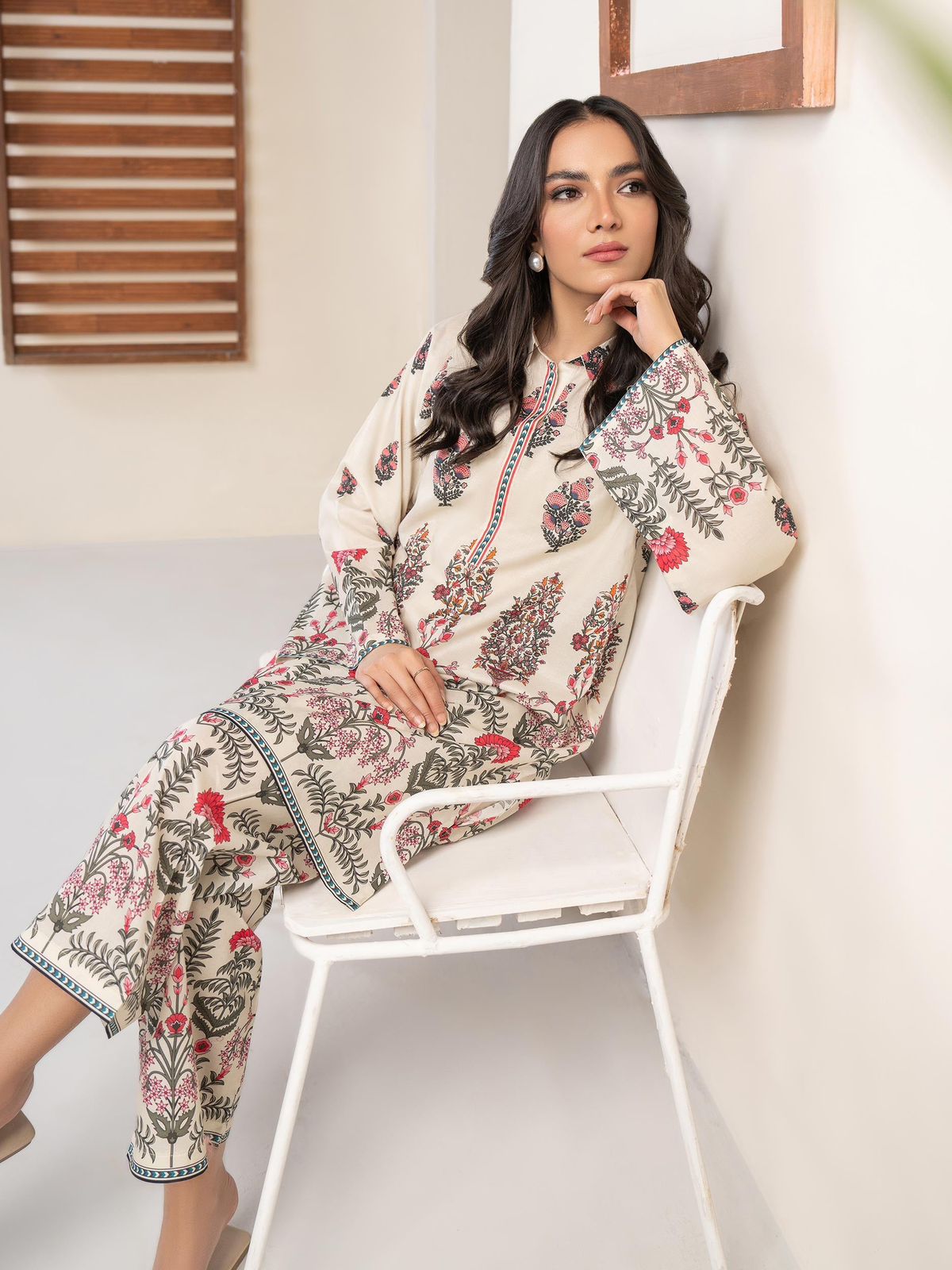 Limelight Printed Cream Luxury 3 Pcs Swiss Lawn Dress