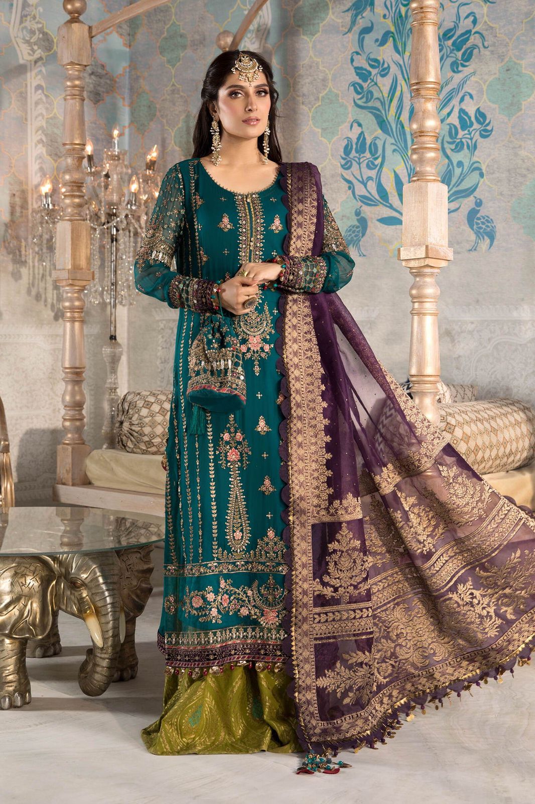 Embroidered Green Luxury Chiffon Gharara