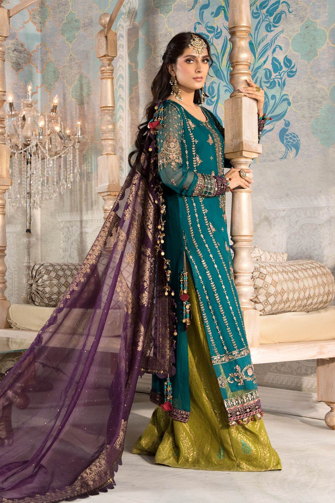 Embroidered Green Luxury Chiffon Gharara