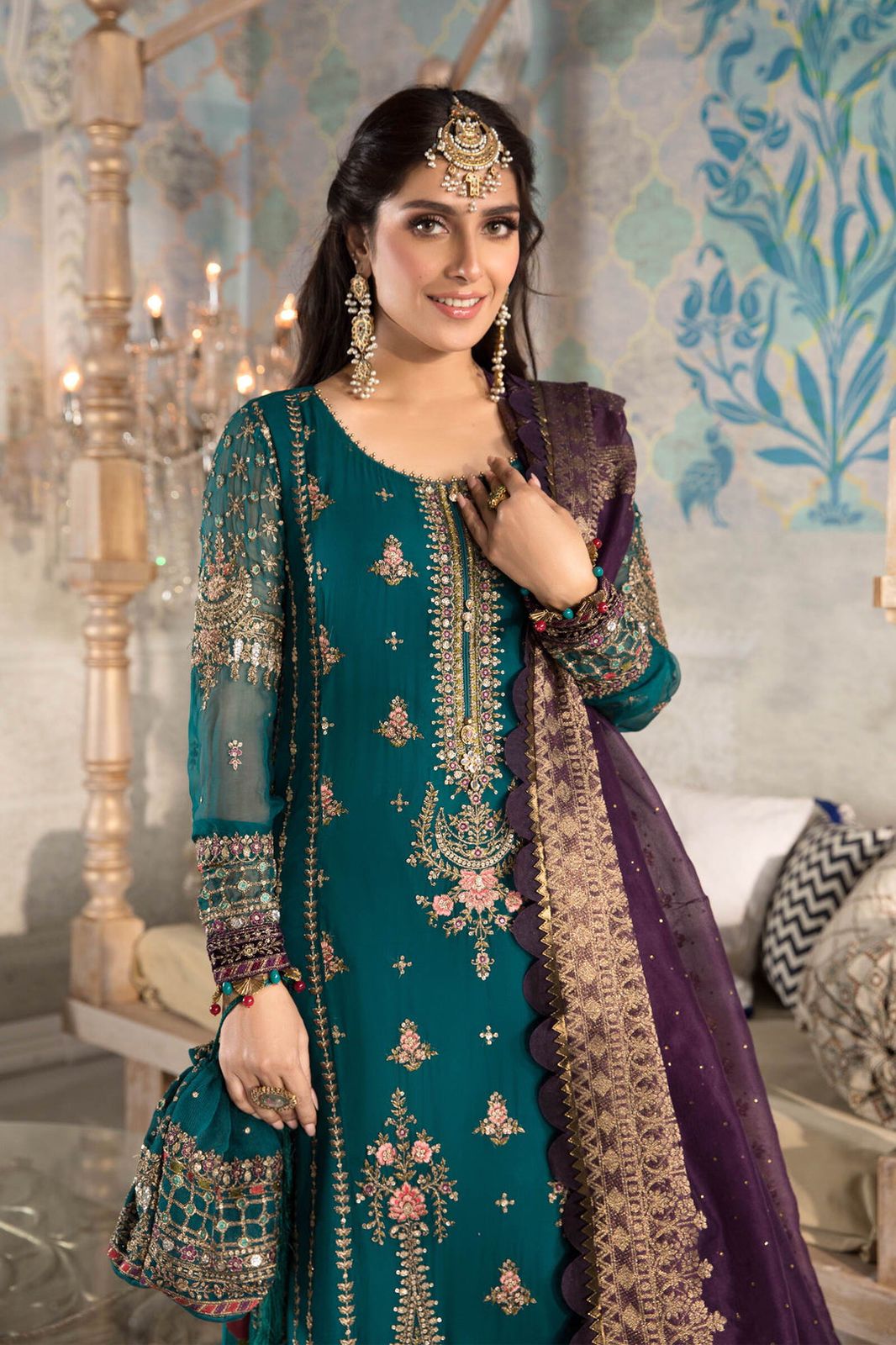 Embroidered Green Luxury Chiffon Gharara