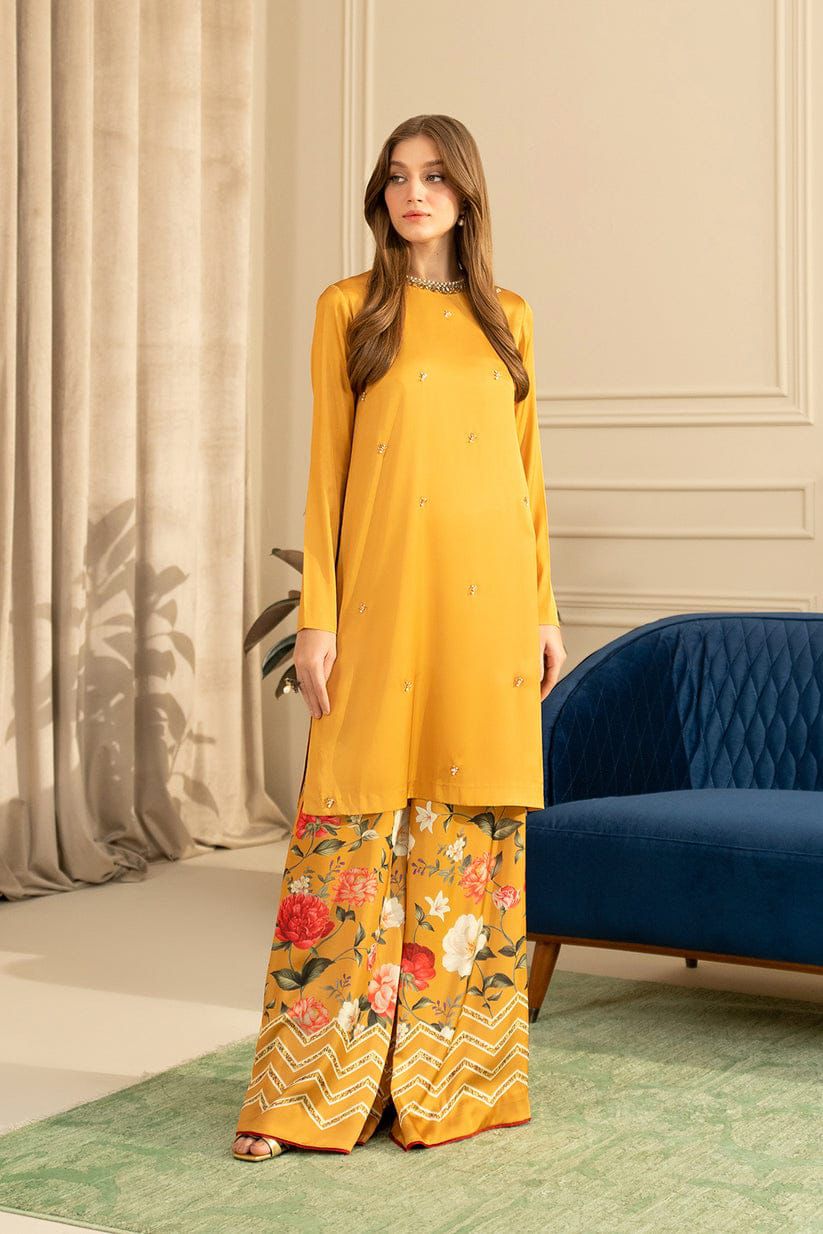 Lulusar Mustard Luxury Silk Dress