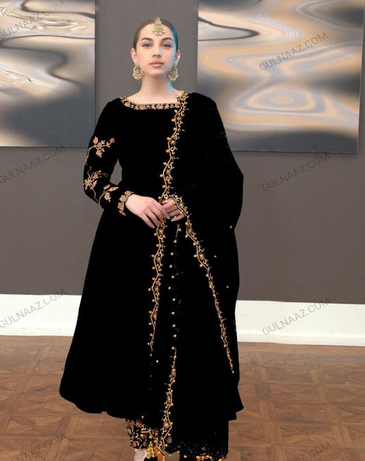 Gulnaz Khan Black Luxury Velvet Dress