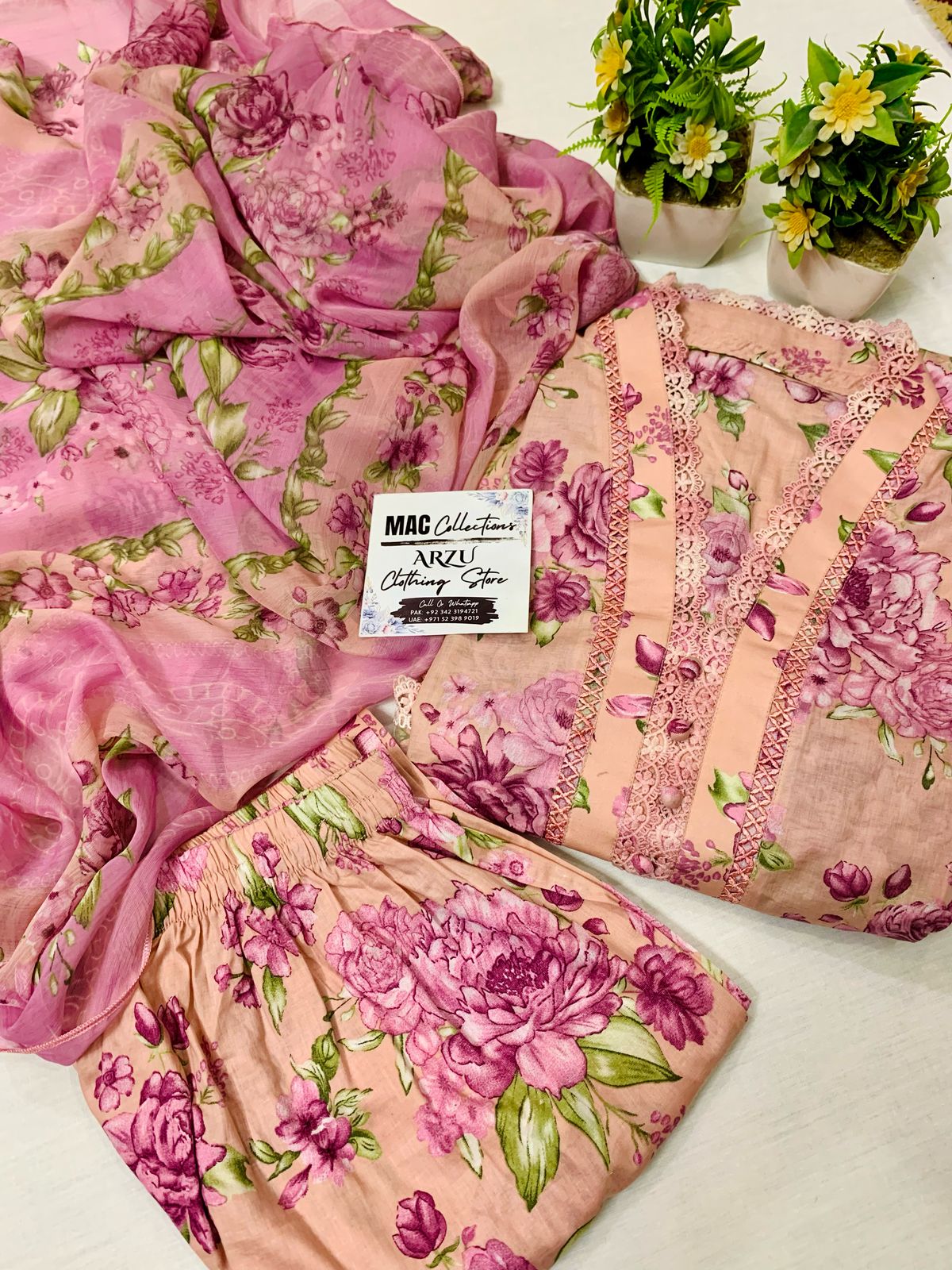 MAC 3 Piece Stitched Pink Lawn Pret Dress