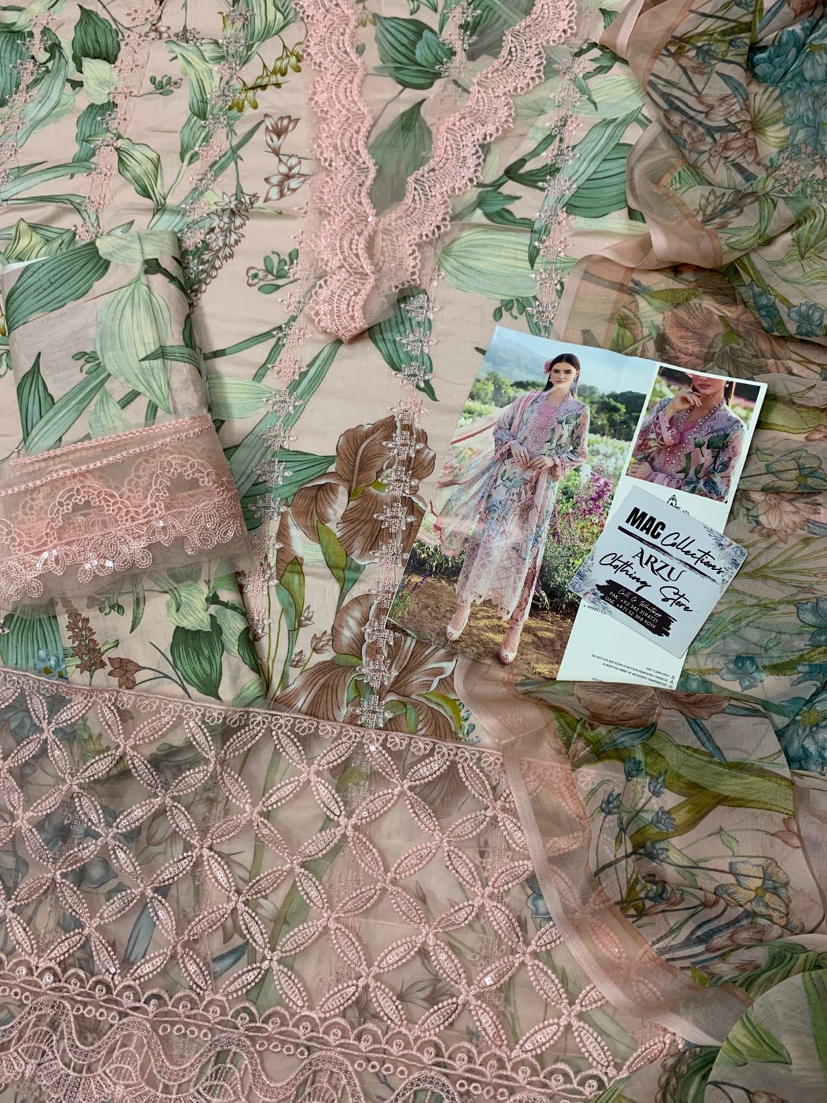 MB Embroidered Pink Luxury Lawn Dress - 2A