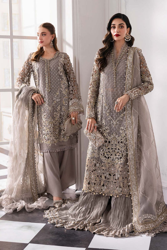 MB Embroidered Grey Luxury Chiffon Gharara