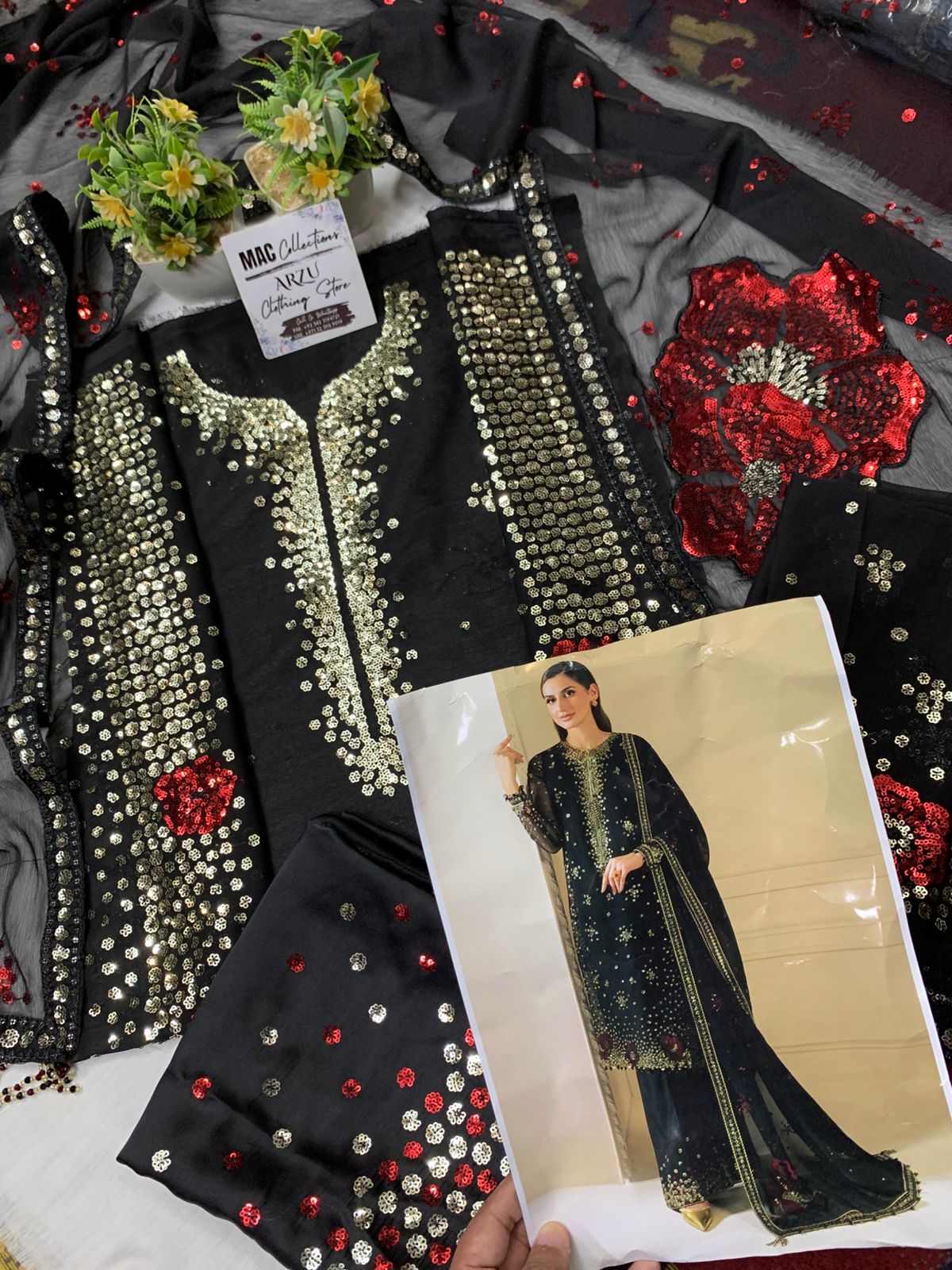 JZM Embroidered Black Luxury Chiffon Dress