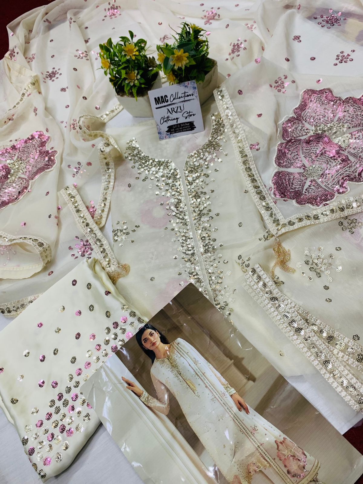 JZM Embroidered Off White Luxury Chiffon Dress