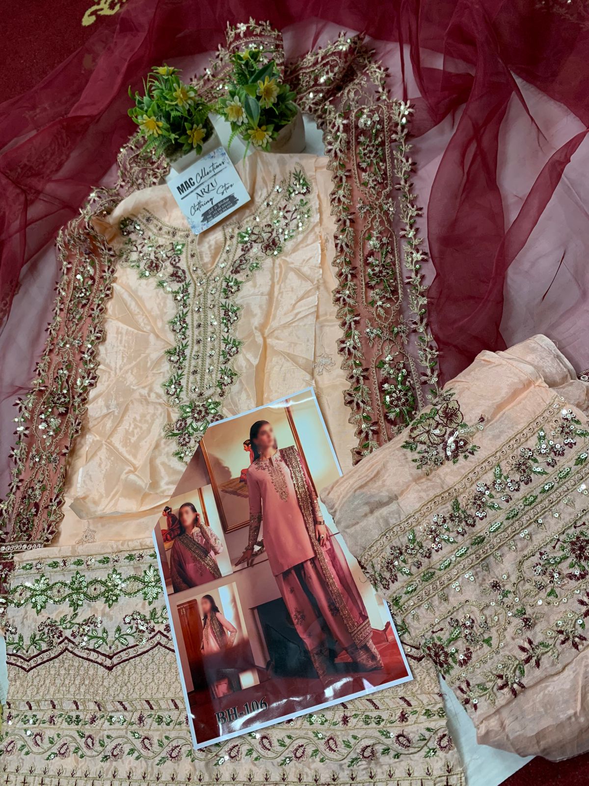 sheenora Embroidered Tea Pink  Luxury Cotton silk Dress