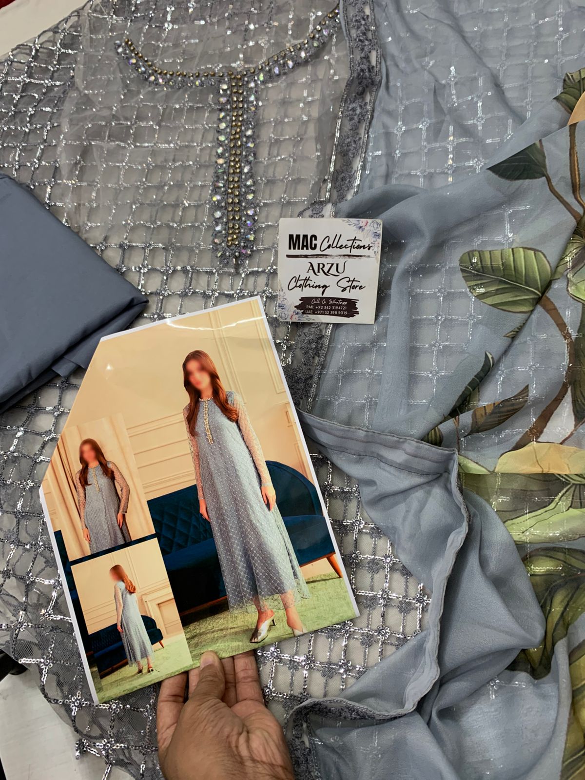 LSR Embroidered Grey Luxury Net Dress