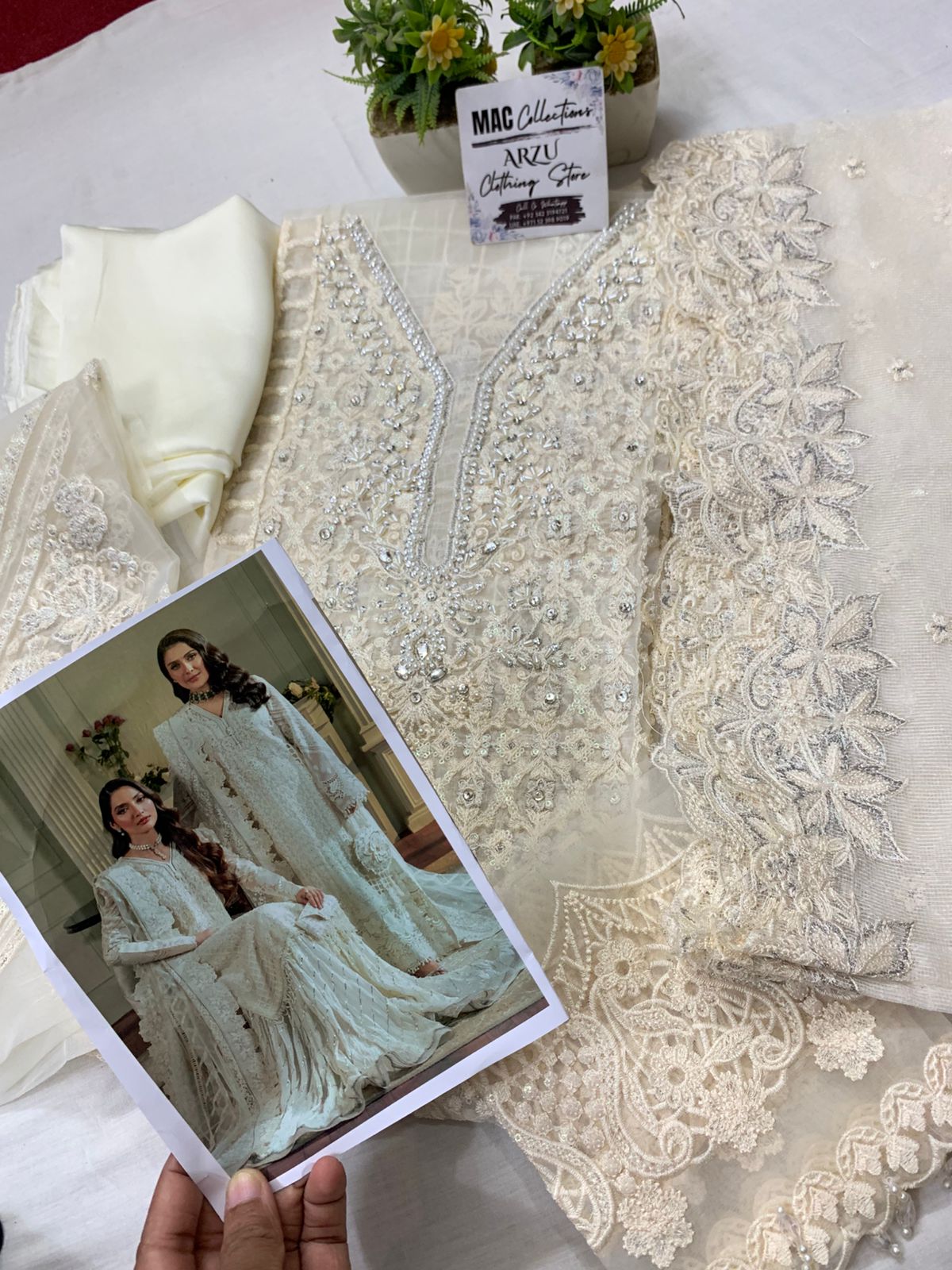 BRQ Embroidered Off White Luxury Organza Dress