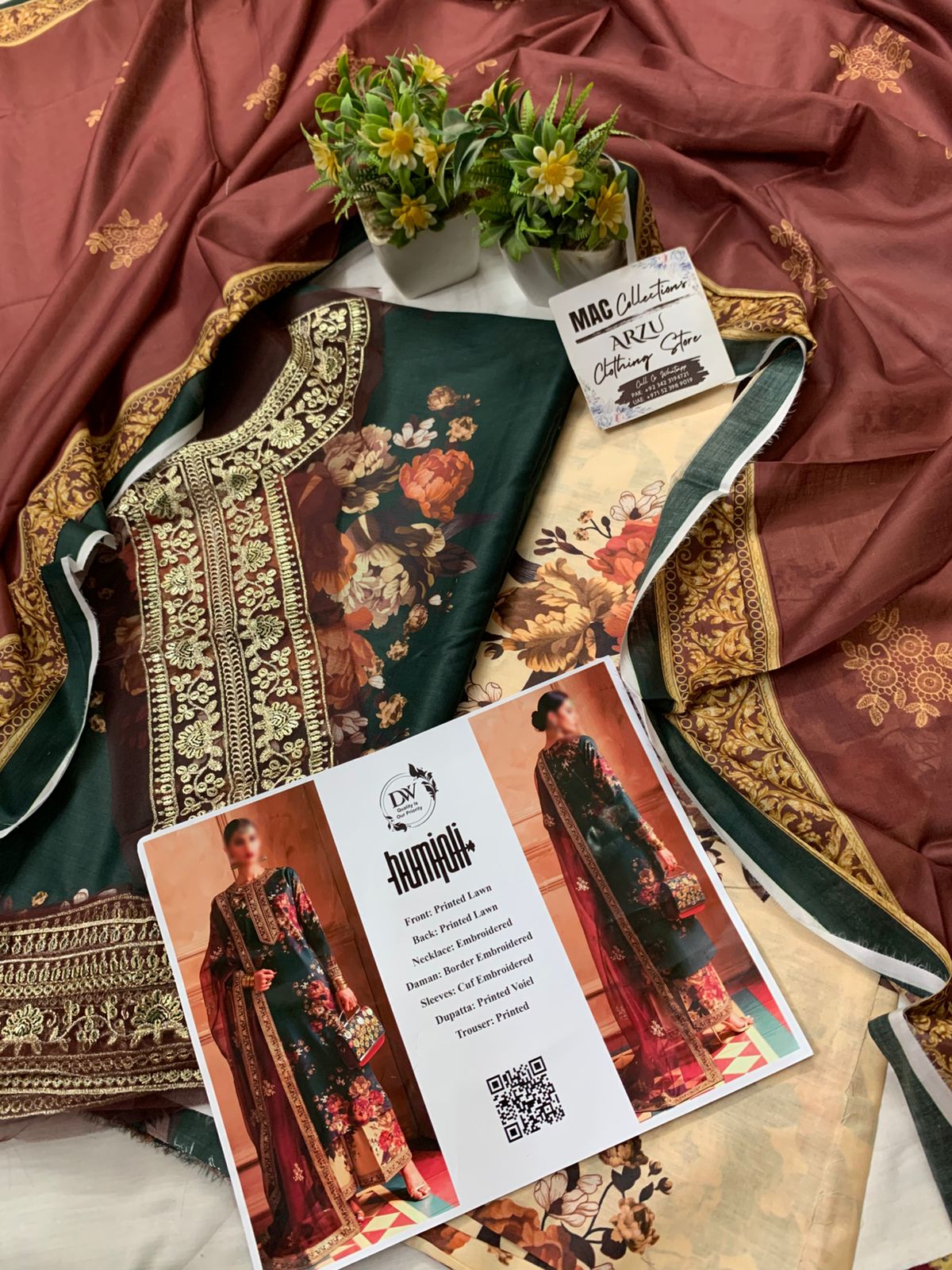 Humjoli Embroidered Dark Green Luxury lawn Dress
