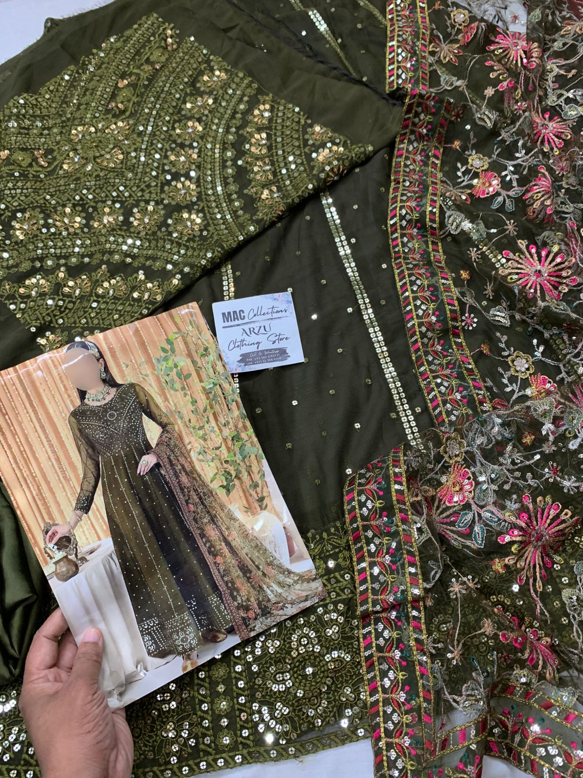 AZH Embroidered Mehndi Luxury Chiffon Maxi