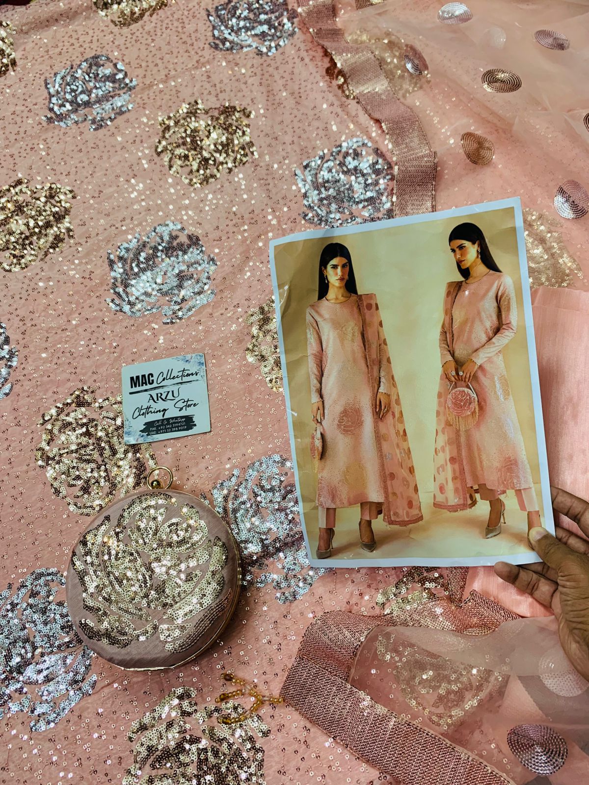 JZM Embridered Tea Pink Luxury Raw Silk Dress