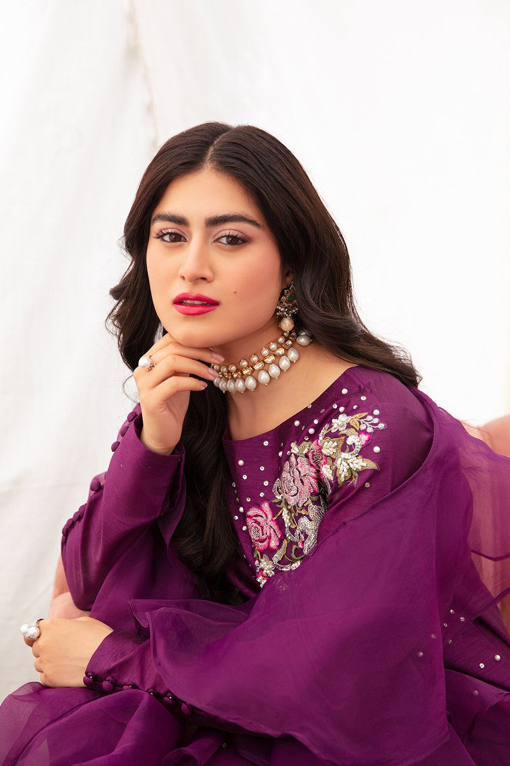 Vanya Embroidered Purple Luxury Raw Silk Dress