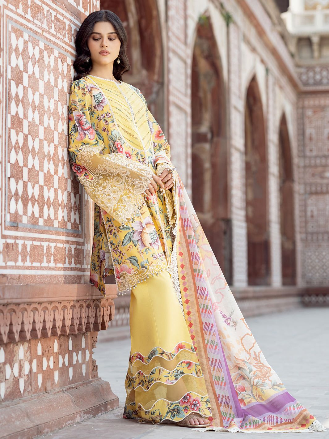 BI Embroidered Yellow Luxury Lawn Dress