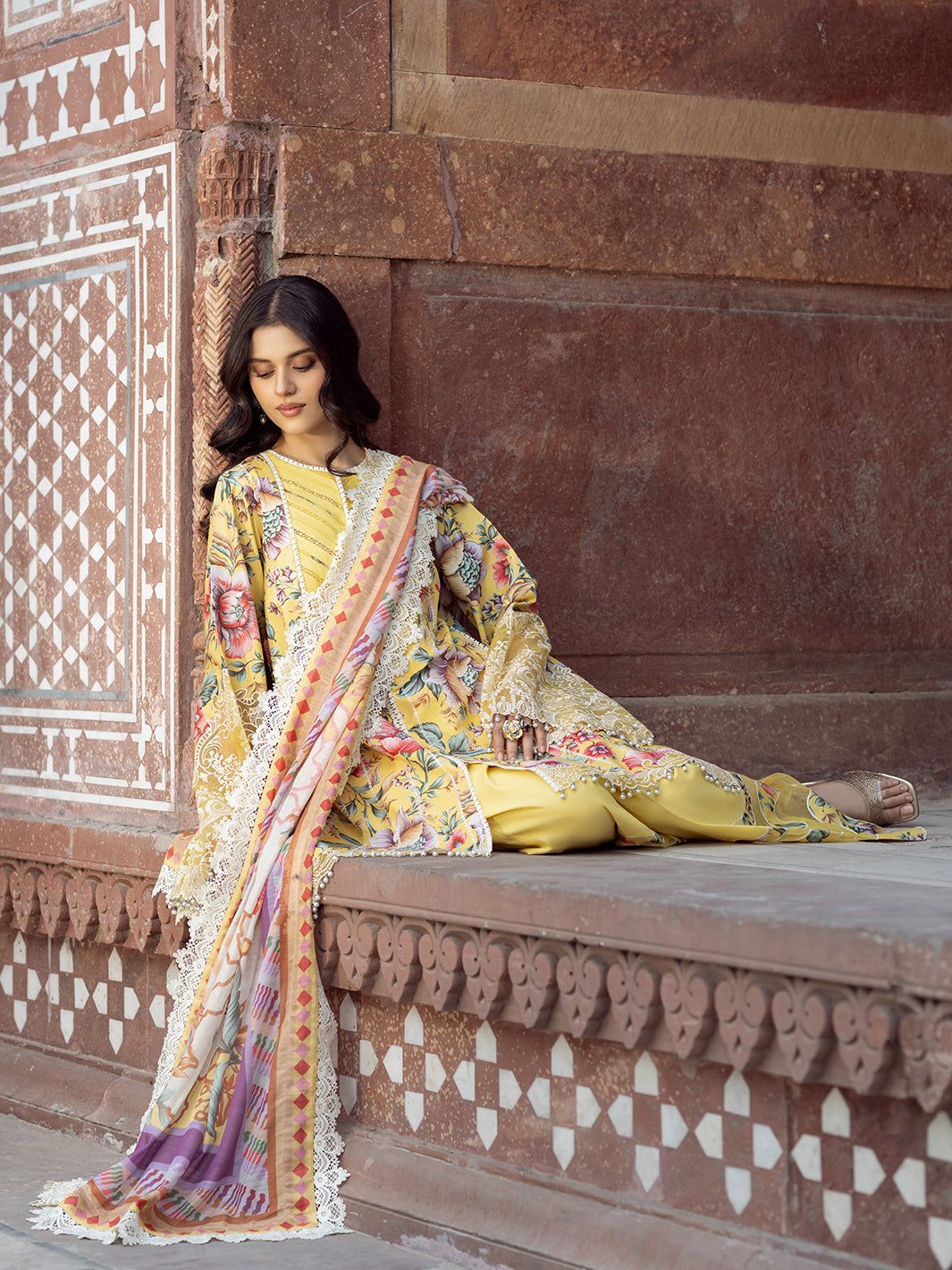BI Embroidered Yellow Luxury Lawn Dress