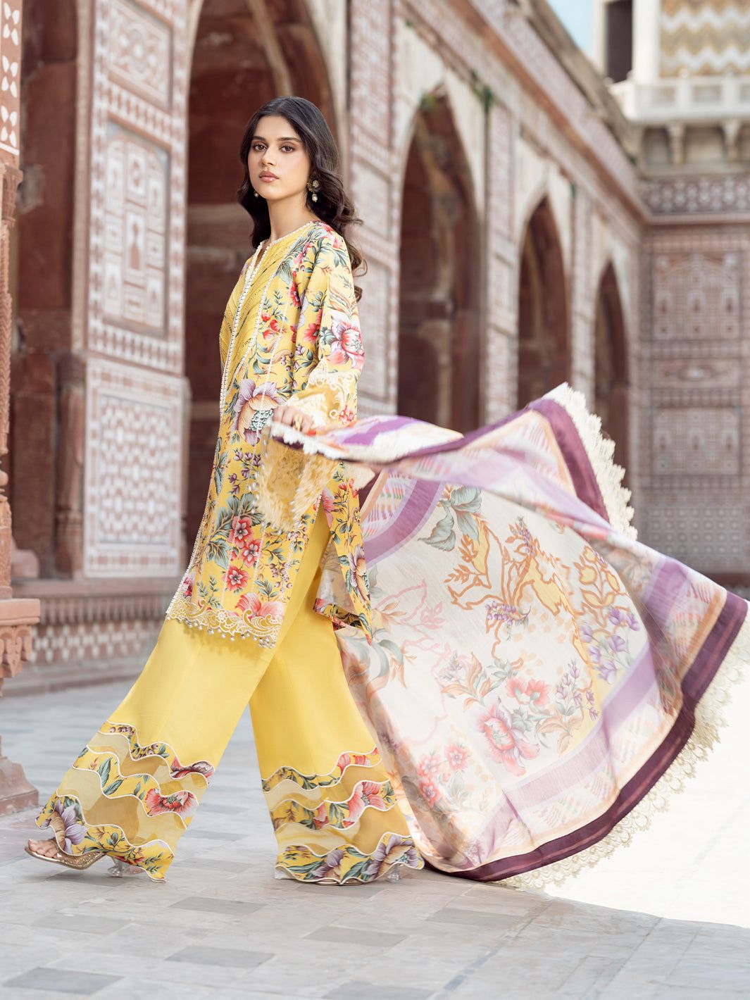 BI Embroidered Yellow Luxury Lawn Dress