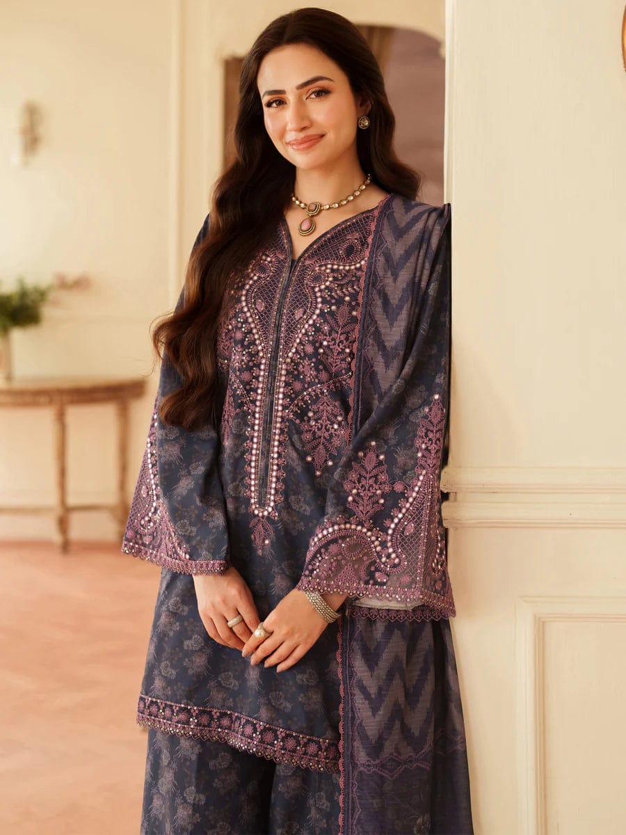 Mohagni Embroidered Navy Blue Luxury Lawn Dress